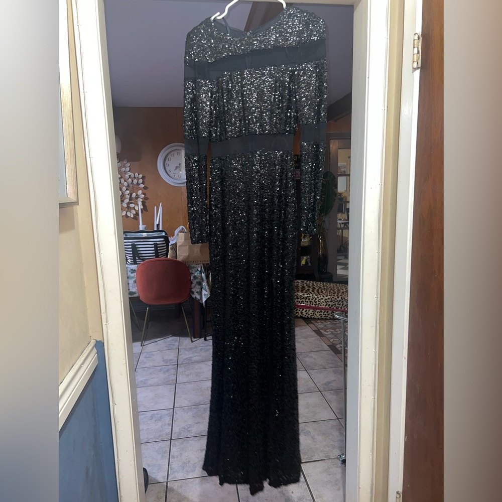 Black sequin ball gown perfect for a gala or wedding